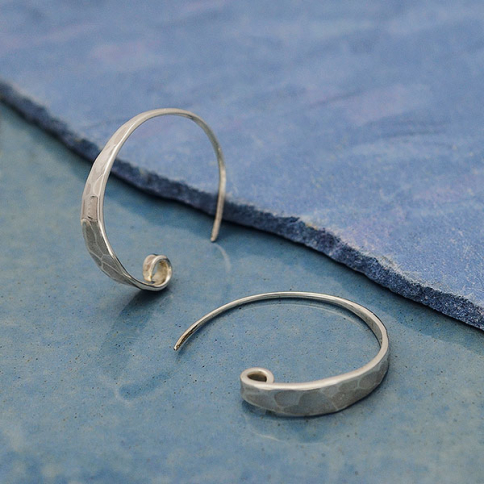 Sterling Silver Hoop Ear Wire with Hammered Front 20x4mm