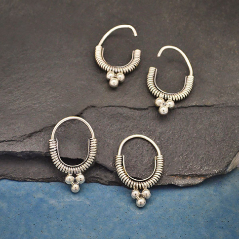Sterling Silver Coiled Hoop Earrings with Three Dots 21x14mm