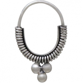 Sterling Silver Coiled Hoop Earrings with Three Dots 21x14mm