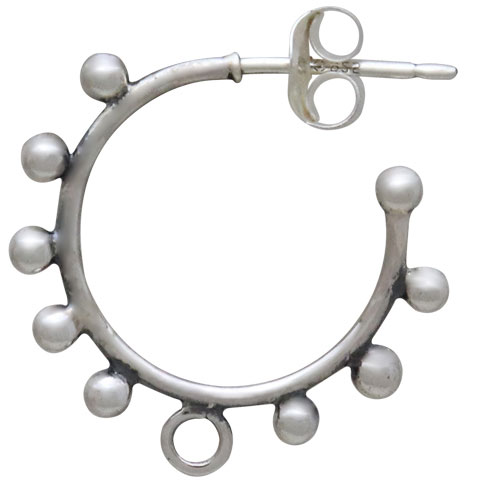 Sterling Silver Hoop Earrings with Granulation and Loop 19mm