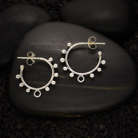 Sterling Silver Hoop Earrings with Granulation and Loop 19mm