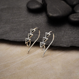 Sterling Silver Ear Hooks with Stacked Triangles 19x4mm