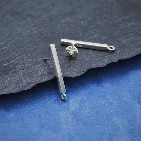 Sterling Silver Bar Post Earring with Loop 23x2mm