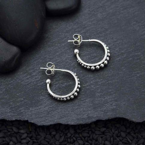 Silver Hoop Post Earring with Channel Set Granulation 15mm