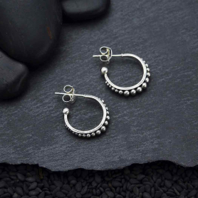 Silver Hoop Post Earring with Channel Set Granulation 15mm