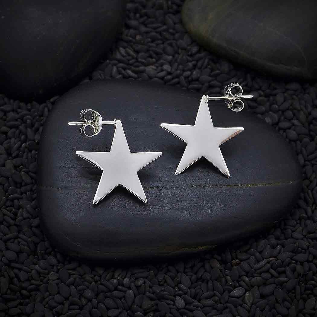 Sterling Silver Star Post Hoop Earrings 17mm