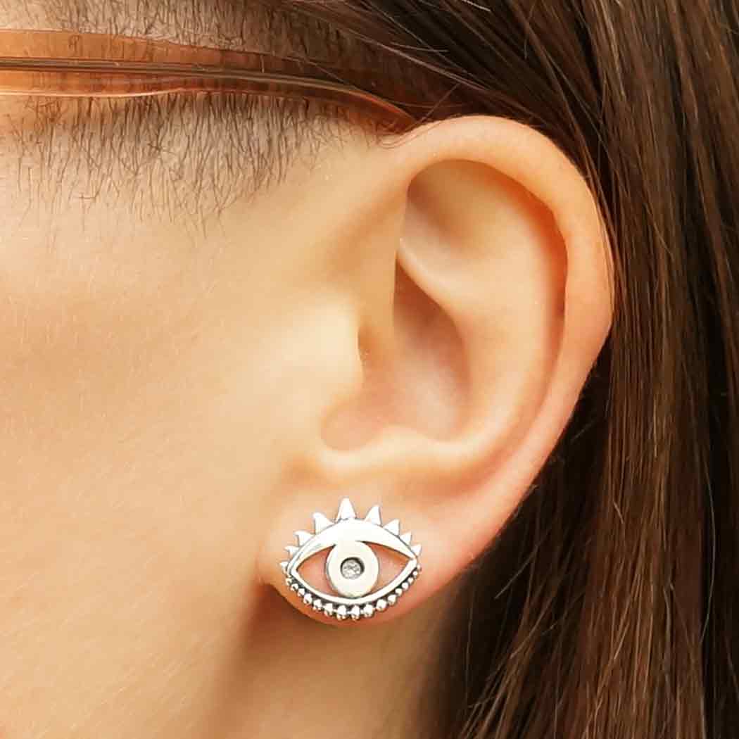 Sterling Silver Large Stylized Eye Post Earrings 13x16mm