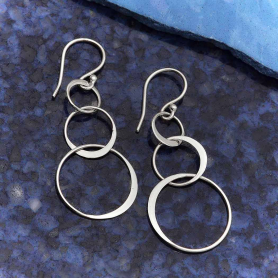 Sterling Silver Three Circle of Life Earrings 46x18mm