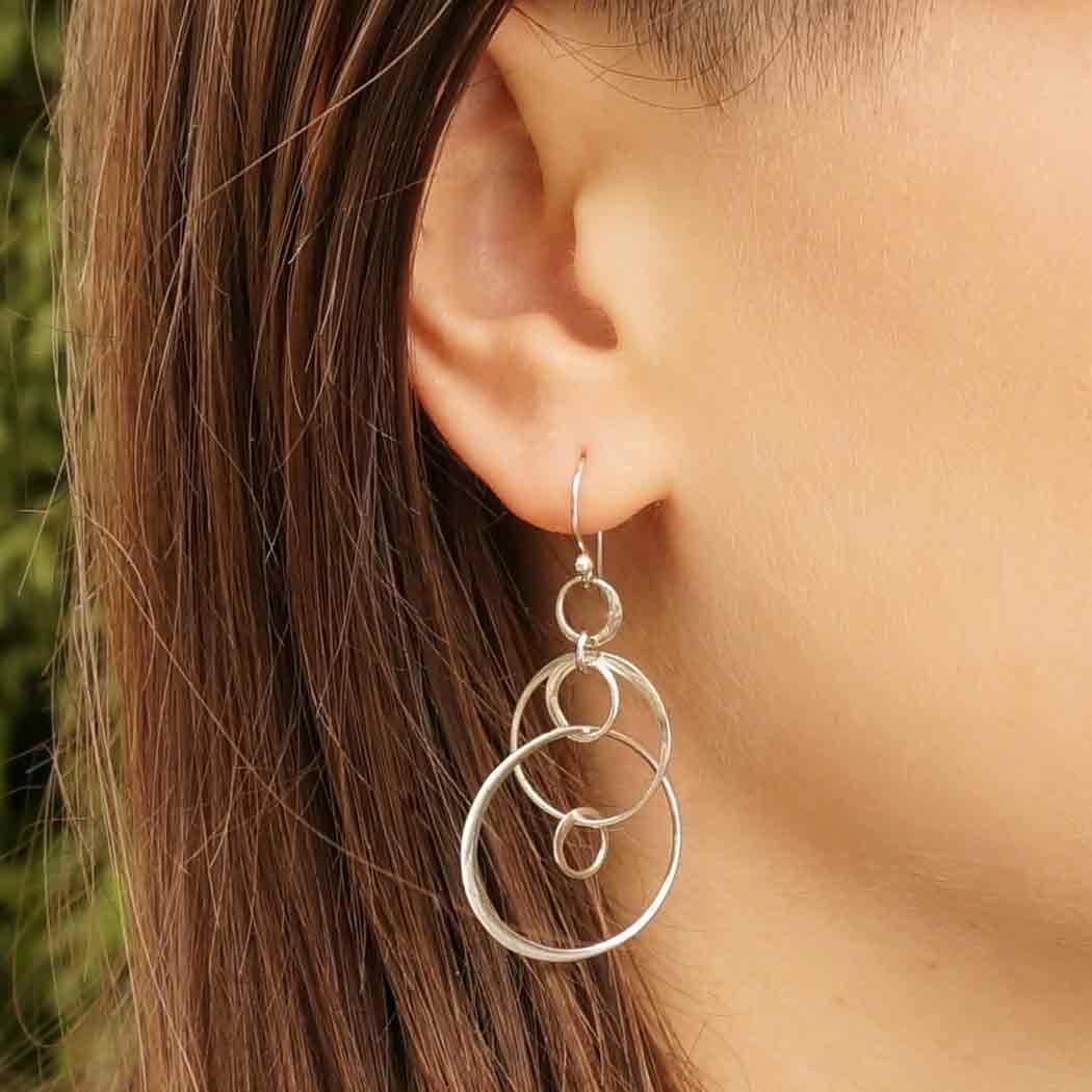 Sterling Silver Six Floating Circles Earrings 50x25mm
