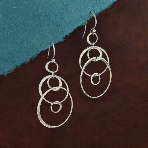Sterling Silver Six Floating Circles Earrings 50x25mm