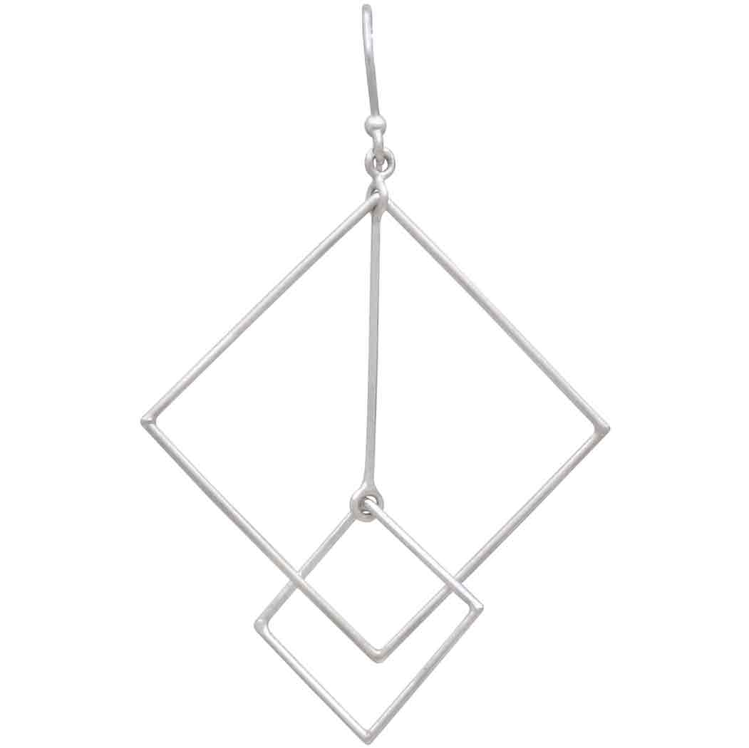 Sterling Silver Floating Square and Bar Earrings 65x40mm