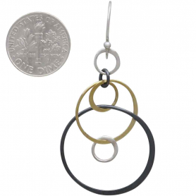 Mixed Metal Six Floating Circle Earrings 50x25mm