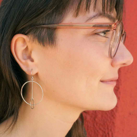 Sterling Silver Floating Circle and Bar Earrings 58x36m