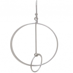 Sterling Silver Floating Circle and Bar Earrings 58x36m