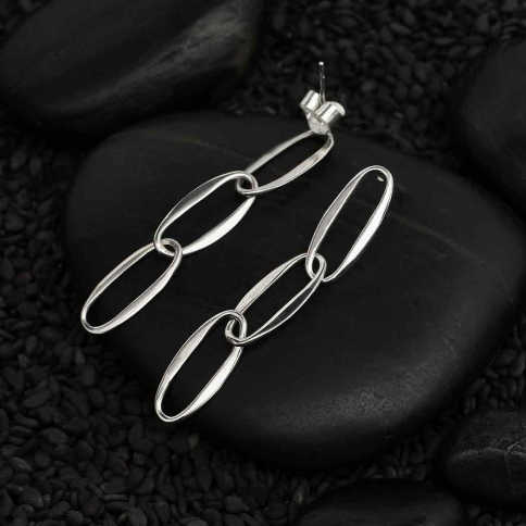 Sterling Silver Small Paperclip Link Earrings 42x6mm
