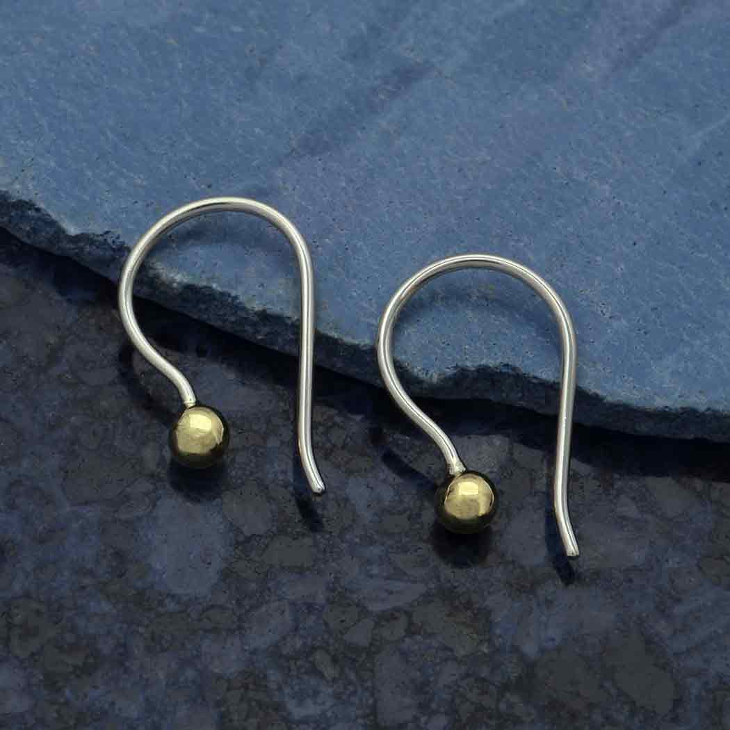 Sterling Silver Huggie Ear Wire with Bronze Ball 17x10mm