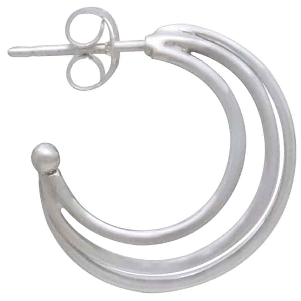 Sterling Silver Triple hoop Post Earrings 19x6mm