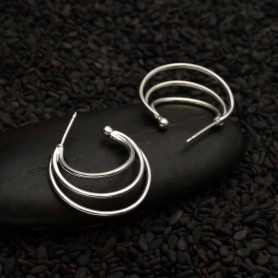 Sterling Silver Triple hoop Post Earrings 19x6mm