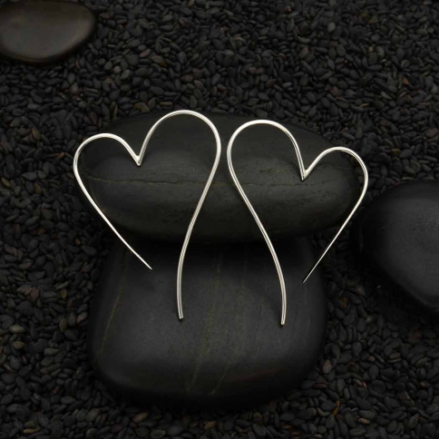 Sterling Silver Wire Heart Hoop Earrings 39x28mm
