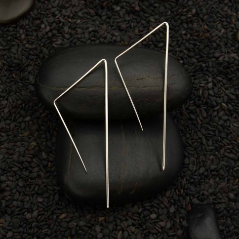 Sterling Silver Wire Triangle Hoop Earrings 50x10mm