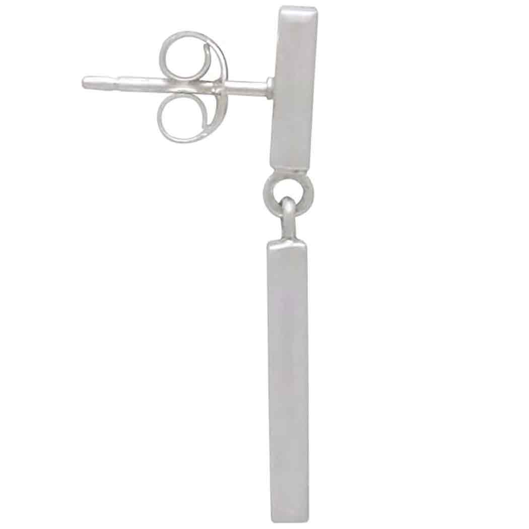 Sterling Silver Bar Post Earrings w/ Bar Dangle 26x2mm