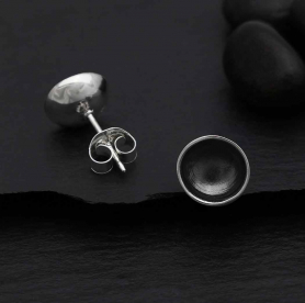 Sterling Silver Oxidized Cupped Circle Post Earrings 8x8mm