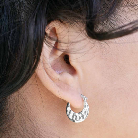 Sterling Silver Hammered Huggie Hoop Earrings 18x16mm