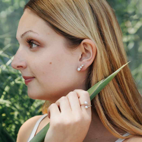 Sterling Silver Three Pearl Post Earrings 16x7mm