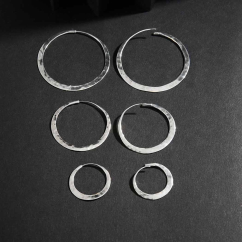 Sterling Silver Hammered Hoop Earrings group 20mm 30mm 40mm