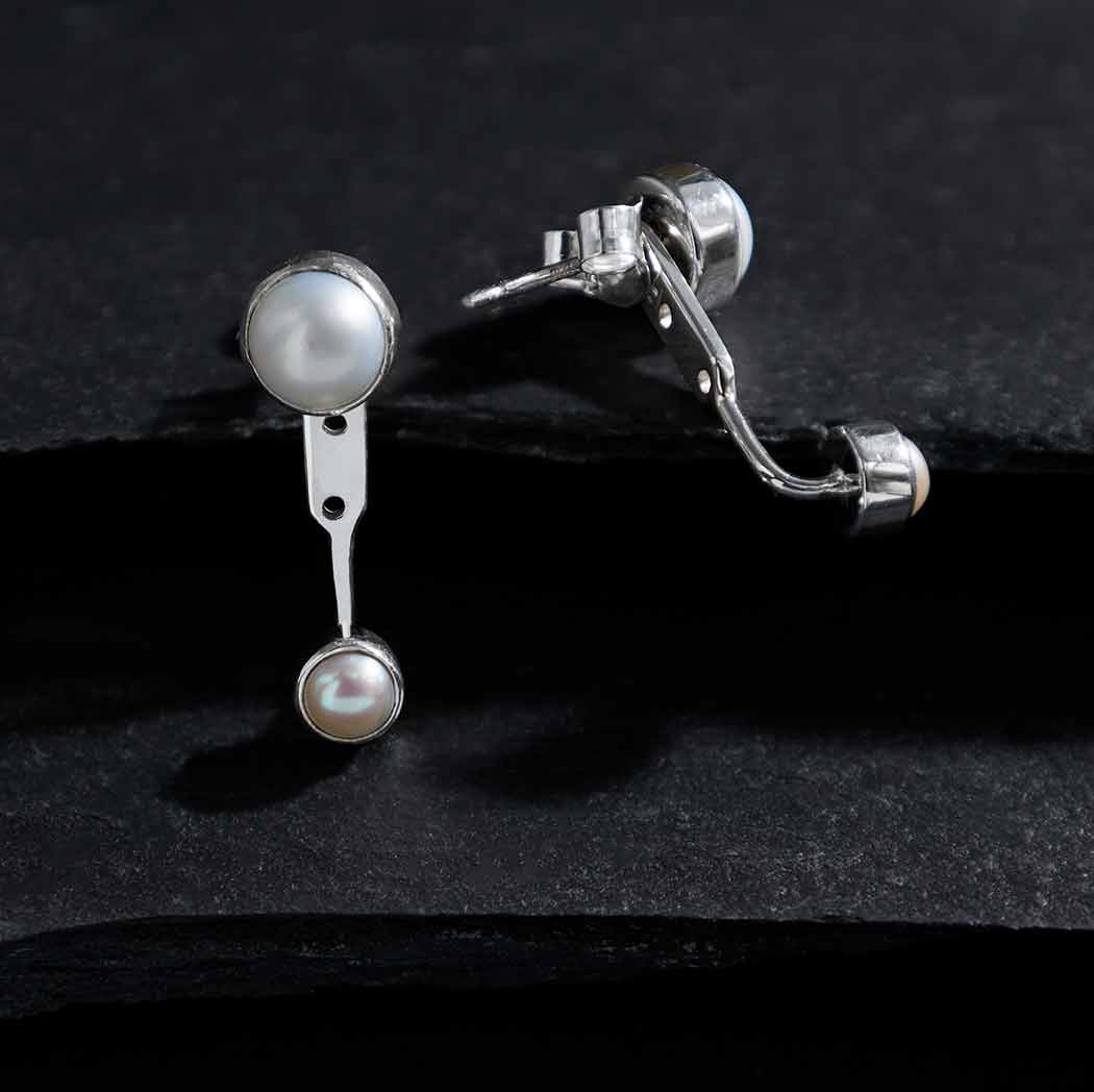 Small Pearl Stud Earrings with Pearl Ear Jackets – Adorned by Ruth