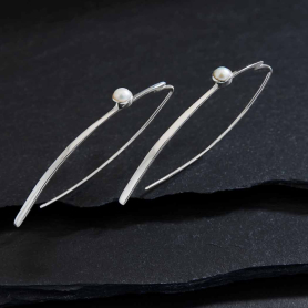 Sterling Silver Long Marquis Earrings with Pearls 47x5mm