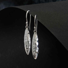 Sterling Silver Hammered Oval Dangle Earrings 40x6mm