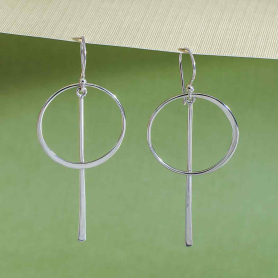 Sterling Silver Circle and Line Dangle Earrings 55x23mm