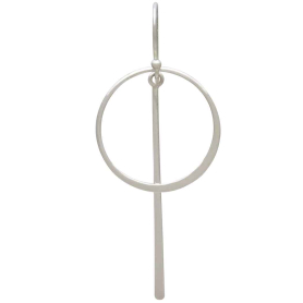 Sterling Silver Circle and Line Dangle Earrings 55x23mm