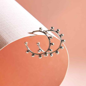 Sterling Silver Hoop Post Earring with Granulation 19x19mm hanging