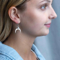 Silver Crescent Moon with Pearl Dangle Earrings 37x21mm on model