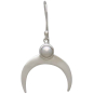 Silver Crescent Moon with Pearl Dangle Earrings