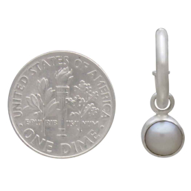 Sterling Silver Small Hoop Earrings with Pearl Drop with Dime