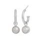 Nina Designs Sterling Silver Small Hoop Earrings w Pearl Drop 22x7mm