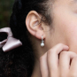 Sterling Silver Small Hoop Earrings w Pearl Drop 22x7mm on model