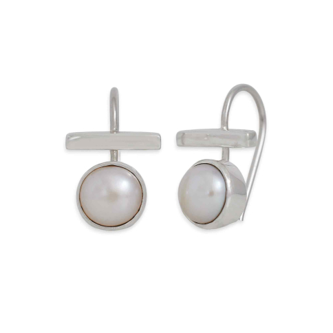 Nina Designs Sterling Silver Pearl and Bar Earrings 16x10mm