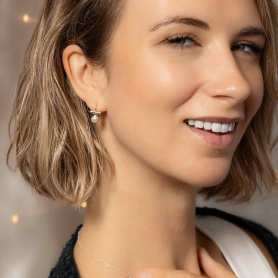 Sterling Silver Pearl and Bar Earrings 16x10mm on model