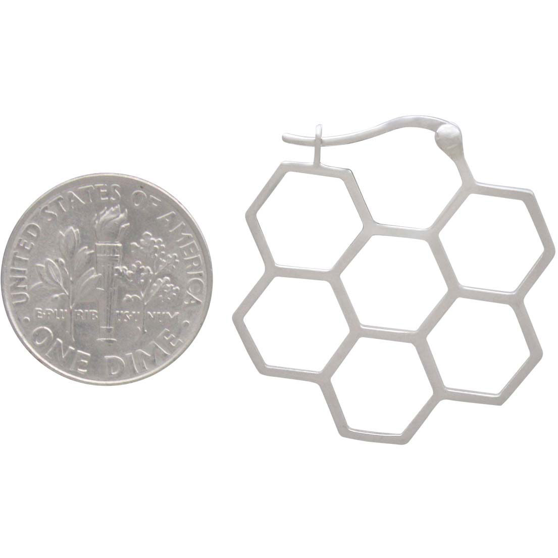 Sterling Silver Honeycomb Hoop Earrings 28x28mm