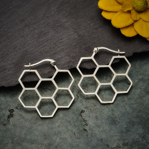 Sterling Silver Honeycomb Hoop Earrings 28x28mm