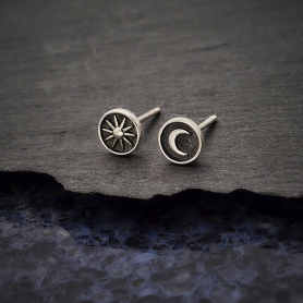 Nina Designs Sterling Silver Raised Sun and Moon Post Earrings