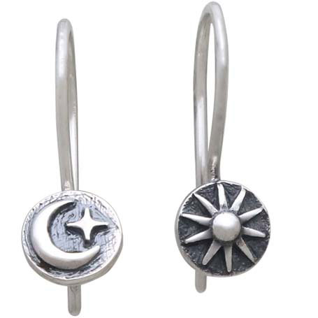 Sterling Silver Sun and Moon Ear Wires 18x6mm
