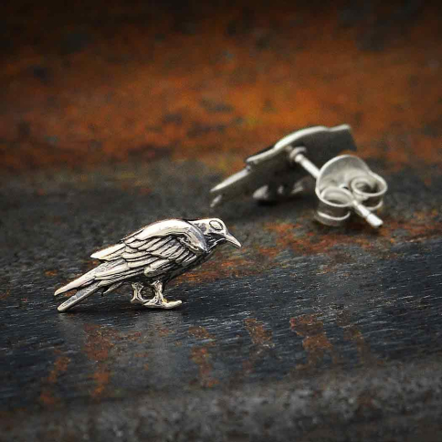 Sterling Silver Raven Post Earrings 