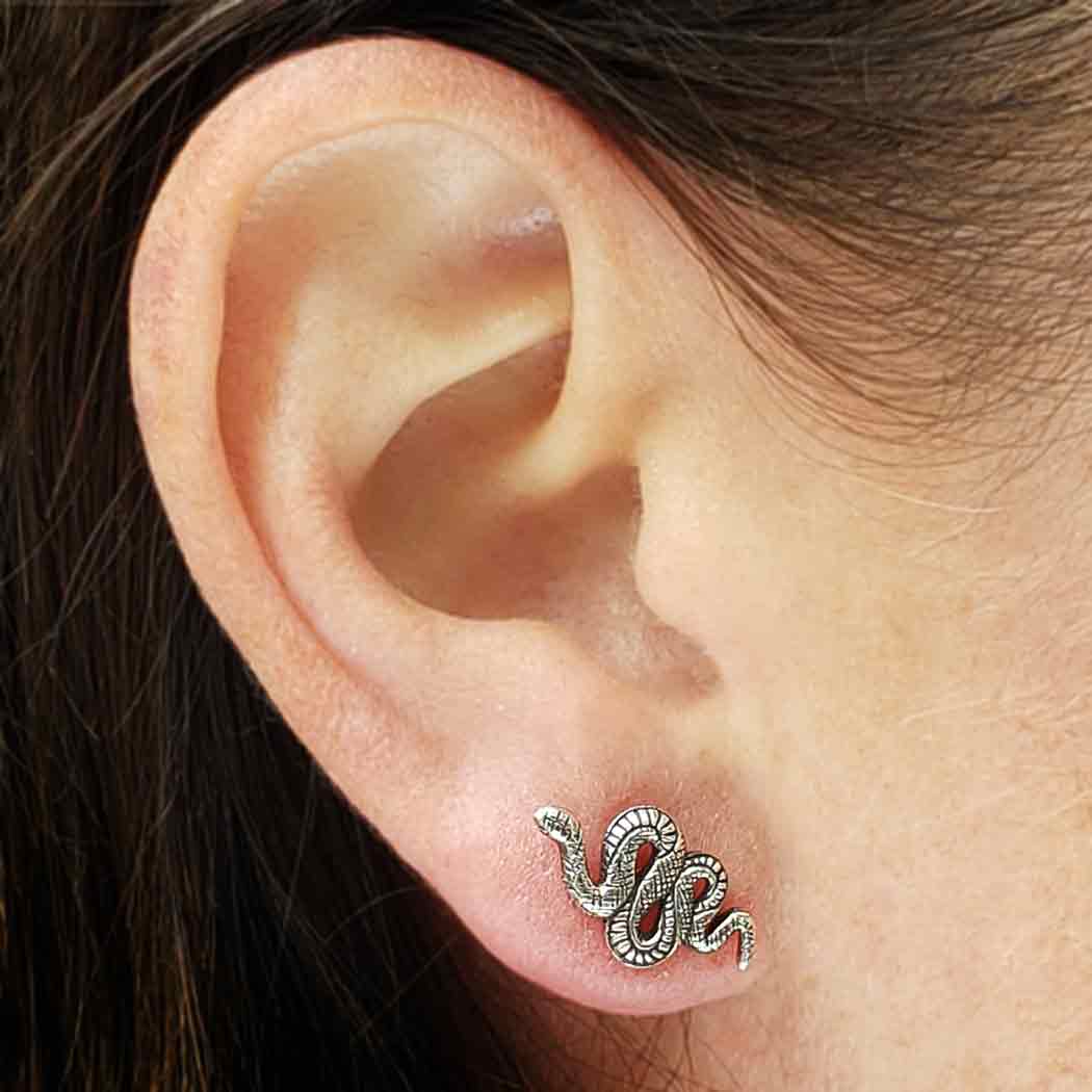 Sterling Silver Textured Snake Post Earrings 16x8mm