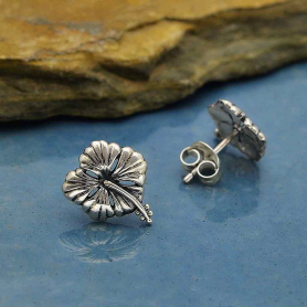 Sterling Silver Hibiscus Post Earrings 13x11mm