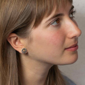 Mixed Metal Daisy Post Earrings on model